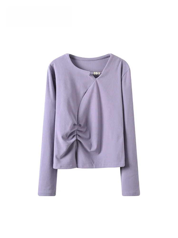 

plus Size Women's round Ne Long Sve Base irt Irregular Design Autumn Winter Faionable Inner Wear Polyester Fiber
