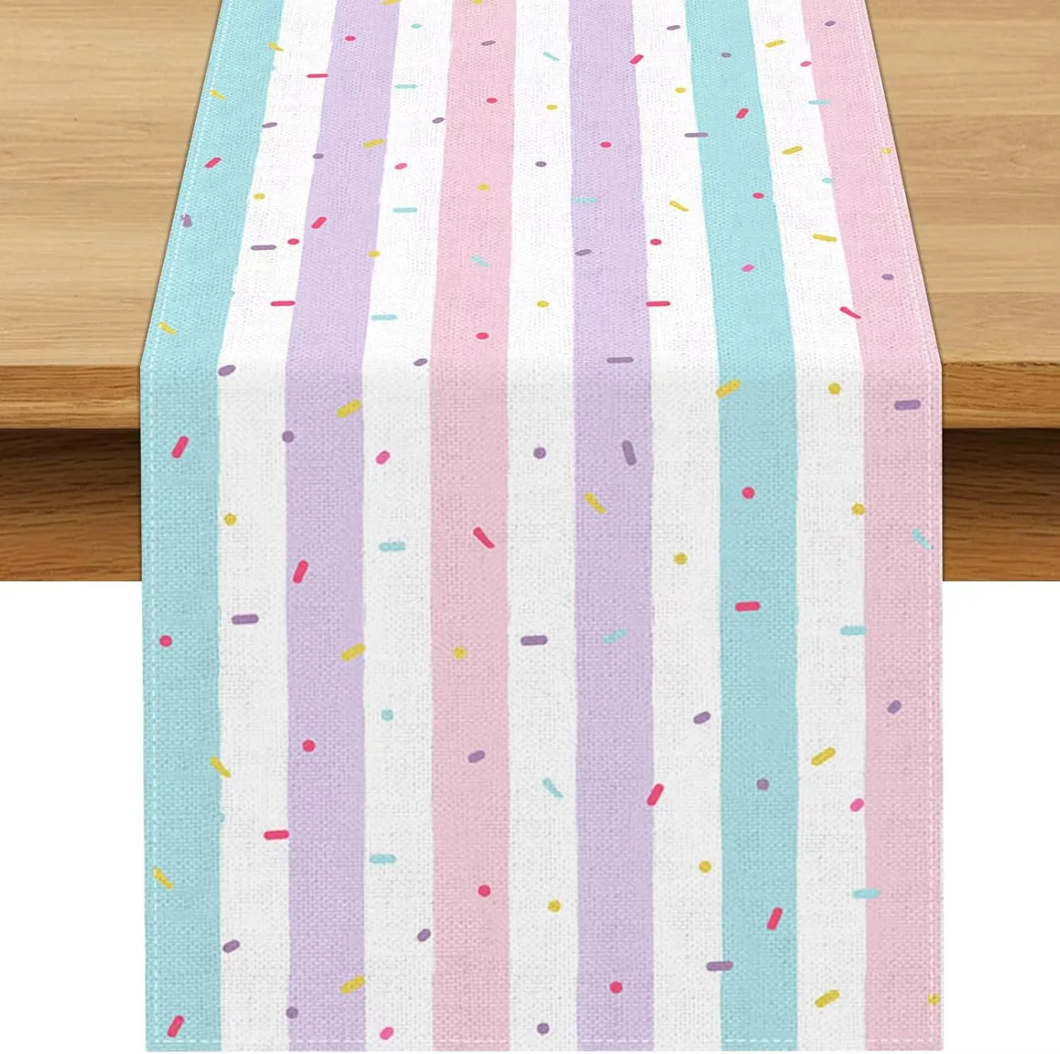 Candyland Linen Table Runner Ice Cream Stripes, Kitchen Dining Home Decor for Baby Shower Birthday Party