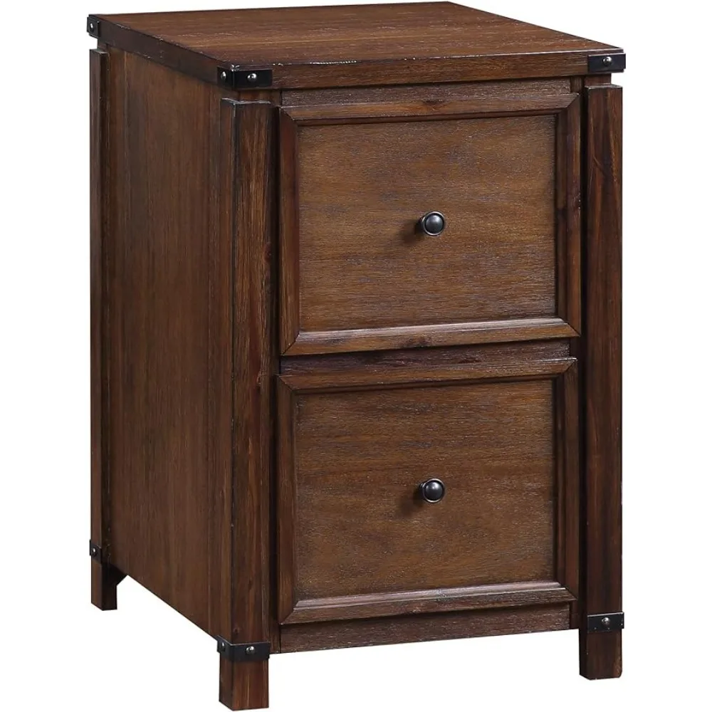 

A must-have 2-drawer filing cabinet for working from home, with rustic design and metal decoration, brushed walnut wood