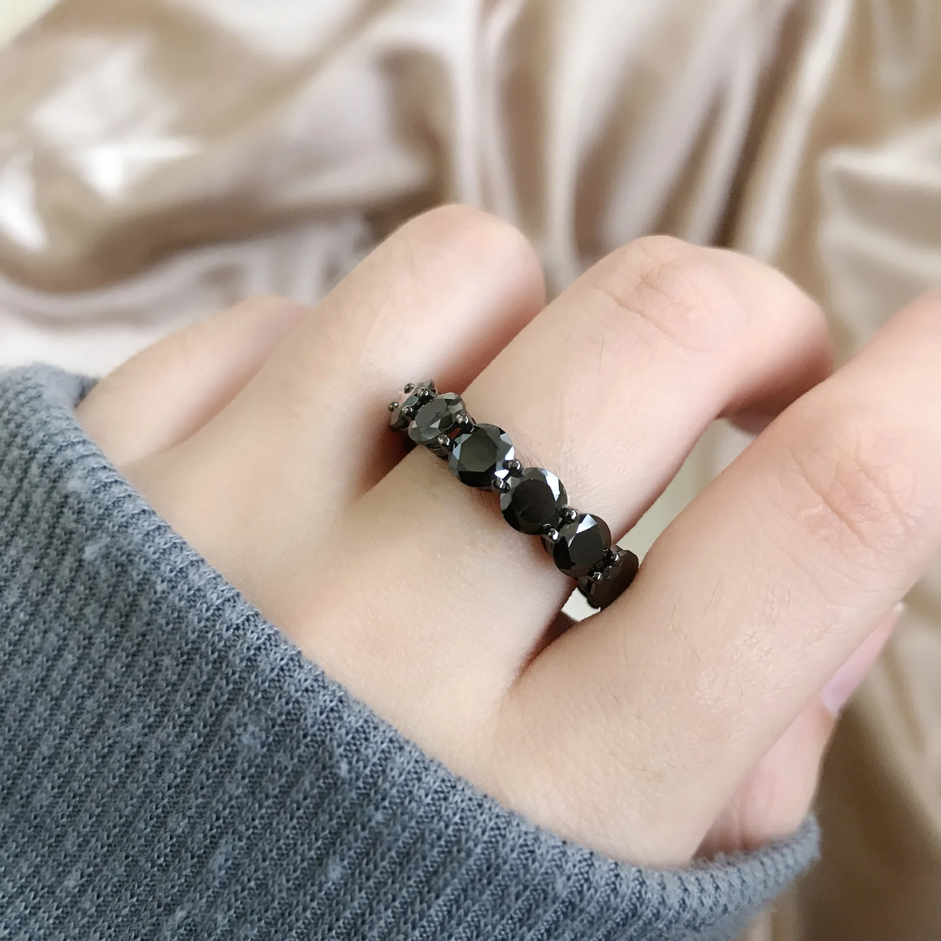 PANSYSEN Solid 925 Sterling Silver Women's Vintage Round Cut Faux Obsidian Black Gemstone Ring High Jewelry Ring
