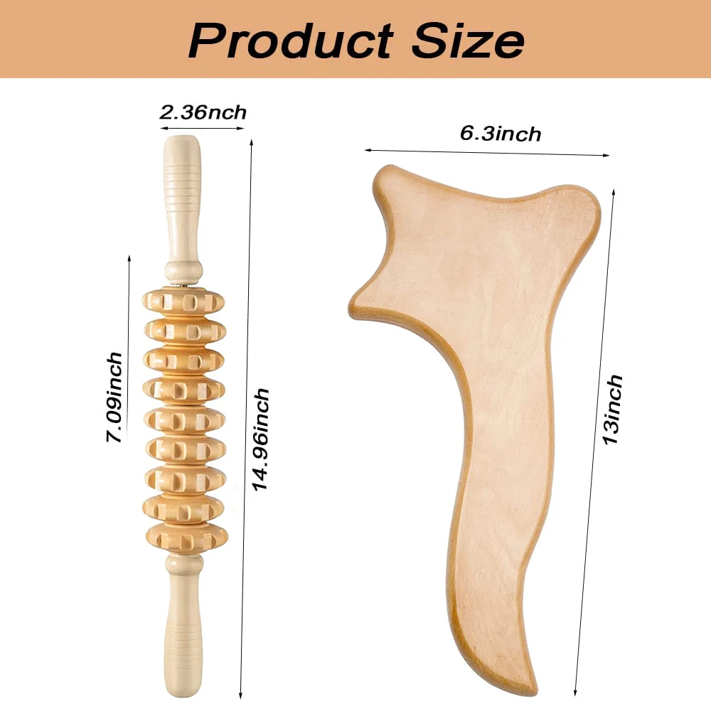 Wooden Gua Sha Board Wood Massage Roller Stick Body Sculpting Lymphatic Drainage Massager for Release Cellulite Sore Muscle