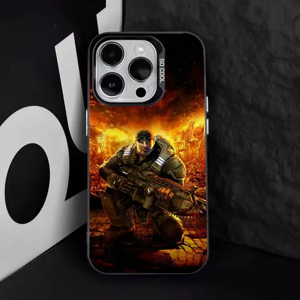 حافظة هاتف Game G-Gear Of Wars لهاتف iPhone 17,16,15,14,13,12,11,Pro,XS,Max,Plus,Mini,SE4,E غطاء أسود غير لامع مقاوم للصدمات