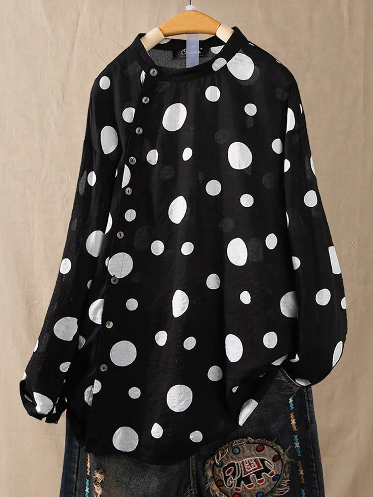 2019 Autumn New Fashionable Long Sleeved Polka Dot Chiffon Shirt For Women