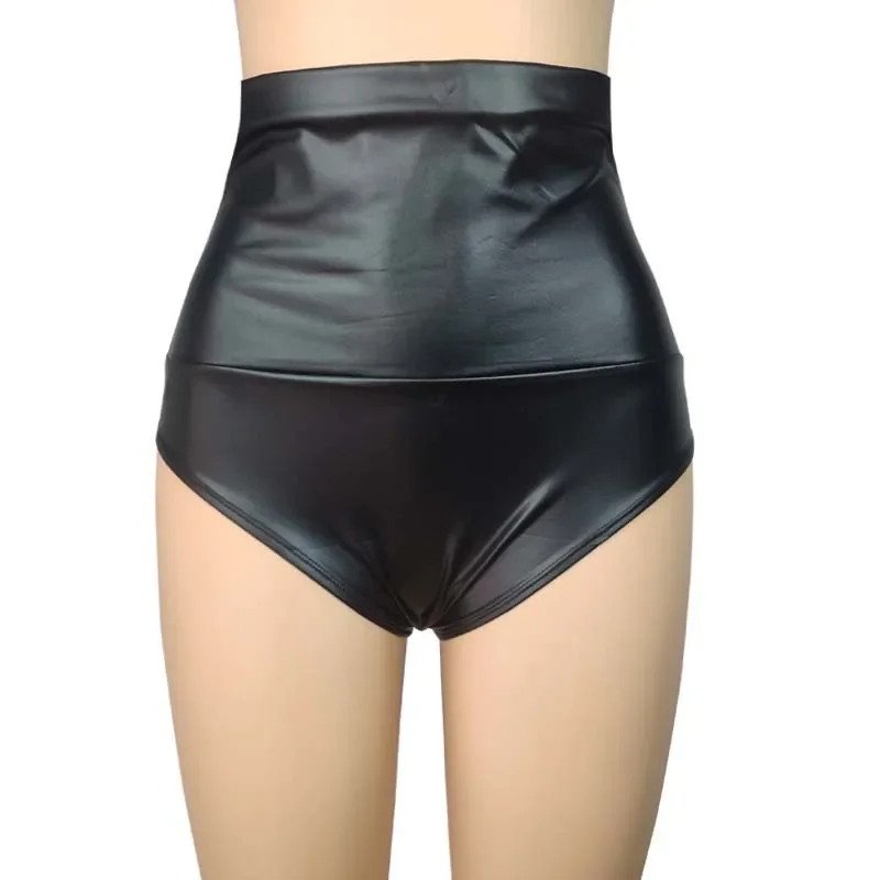 مثير المرأة السراويل مرونة عالية الخصر Wetlook فو بولي Leather الجلود سراويل قصيرة اللاتكس الساخن القوطي السراويل القطب الرقص كلوبوير السراويل الصغيرة #1