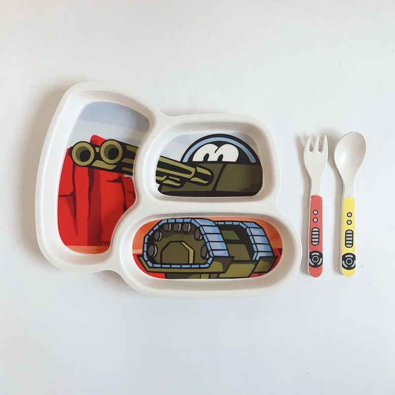 Kids Plates Set, Plate Fork And Spoon 3-Piece Set - Toddler Plates Dinnerware Dinner Dish Set Baby Feeding Divided Plate