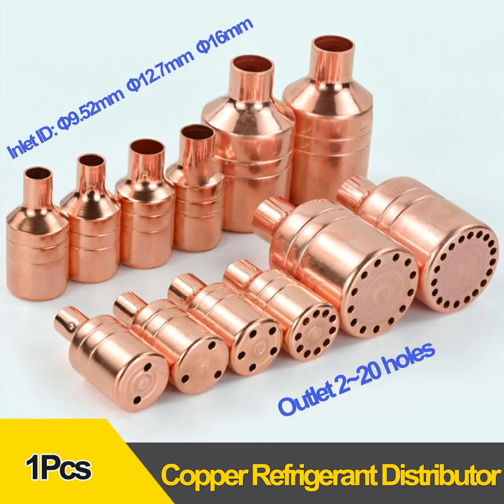 Pure Copper Refrigerant Distributor HVAC Air Conditioning Splitter Weldable 3/8 1/2 5/8 Inlet 2 To 20 Ports Built In Filter