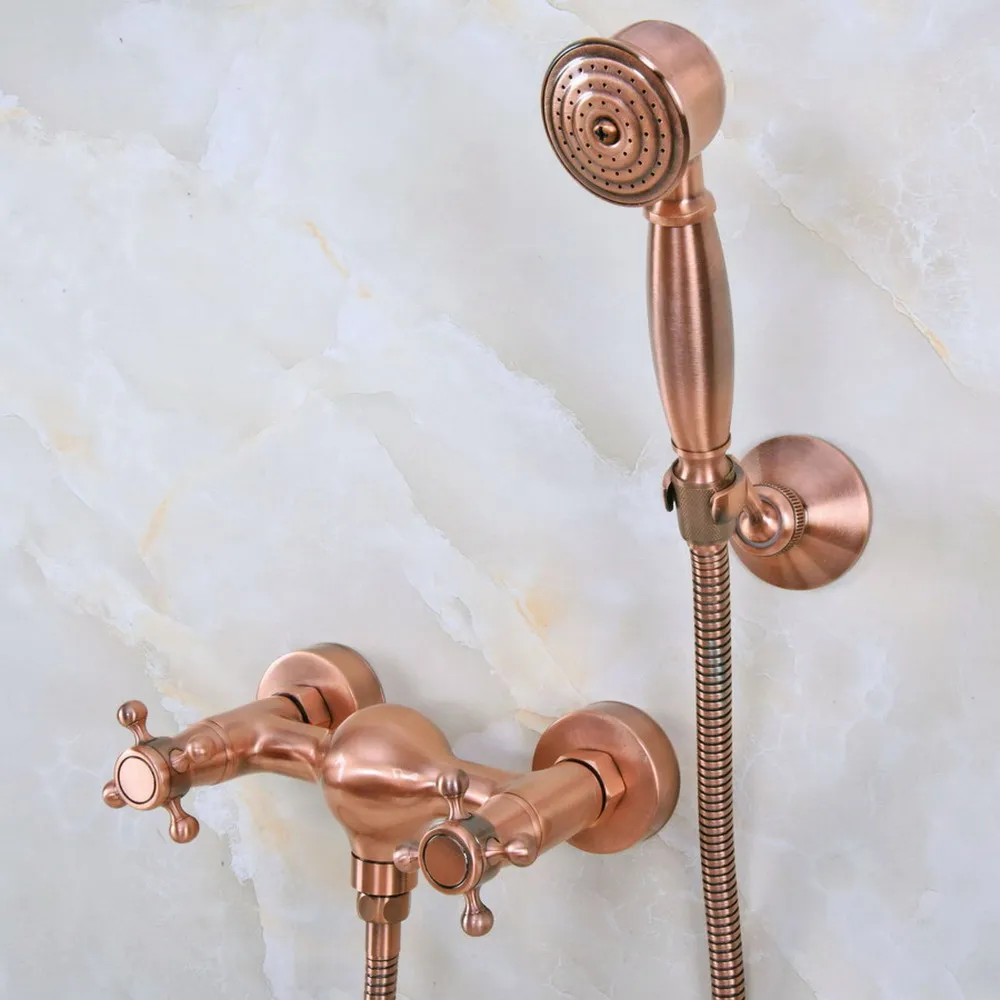 Antique Copper Wall Mounted Bathroom Shower Faucet Set with 1500MM Hose Handheld Spray Head Mixer Tap Dna295