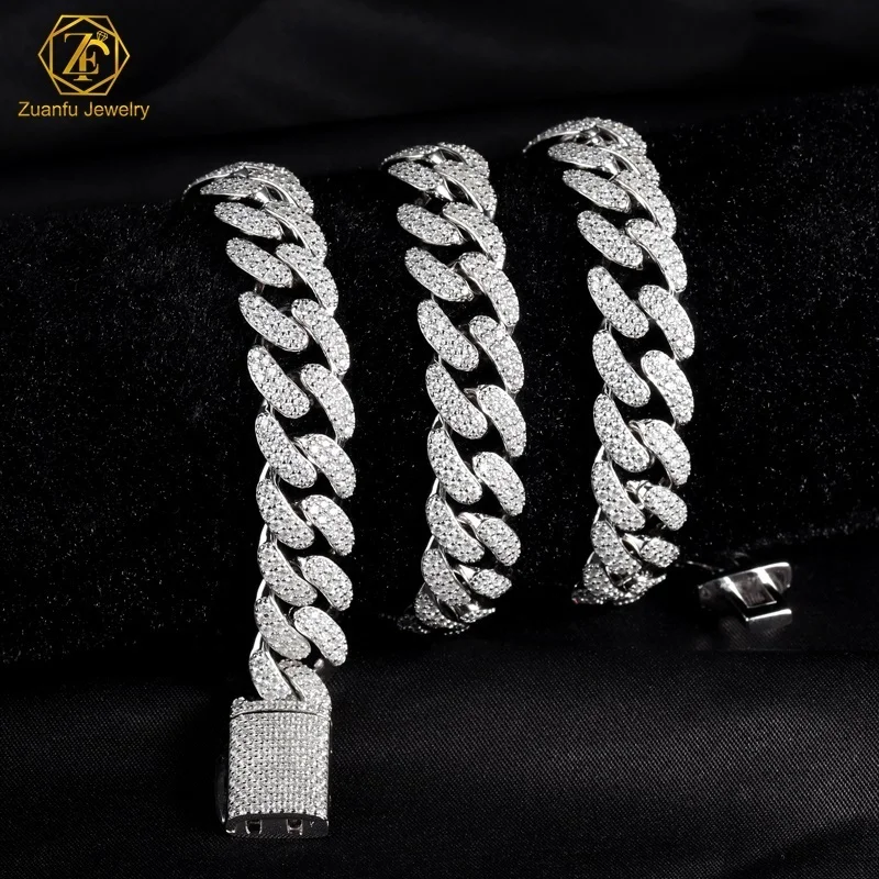 Hip Hop Street Rap 10mm 12mm Mens Cuban Link Chain Bracelet Iced Out Moissanite Diamond Miami Cuban Link Chain Necklace