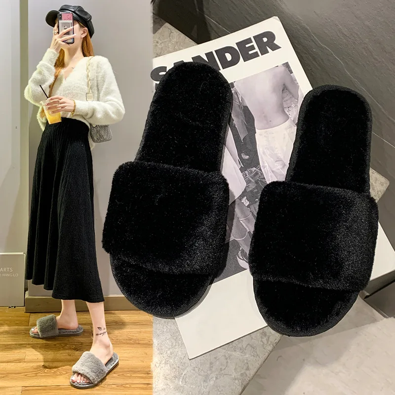 Stitched Craft Cute Rabbit Fuzzy Plush House Slippers Soft Warm One‑Strap Indoor Household Shoe Cushion Inserts Home Shoe