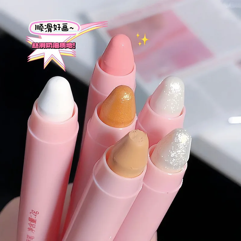 스타 눈부신 누에 펜 더블 엔드 진주 빛 핑크 누에 펜 2-in-1 천연 브라이트닝 매트 아이 섀도우 스틱