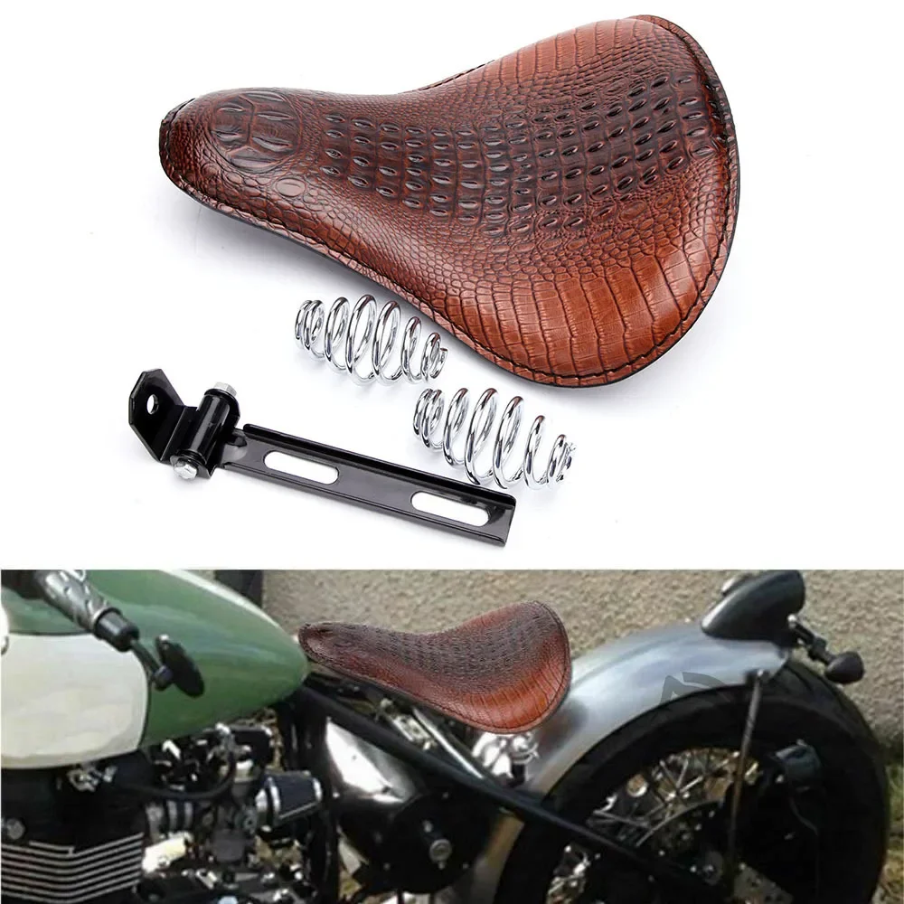 Motorcycle Retro Old School Crocodile Leather Style Solo Saddle Seat+3
