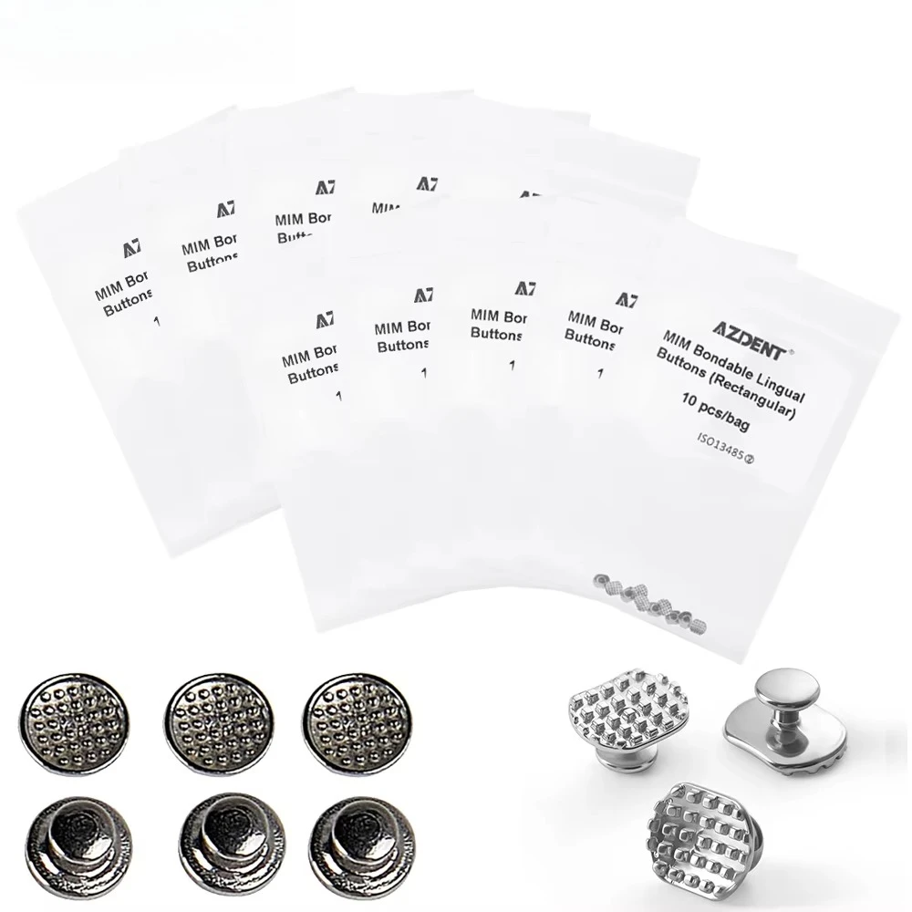 10 Bags=100pcs AZDENT Dental Metal Lingual Buttons Buckle Orthodontic Buttons Bondable Round / Rectangular Base Dentist Material