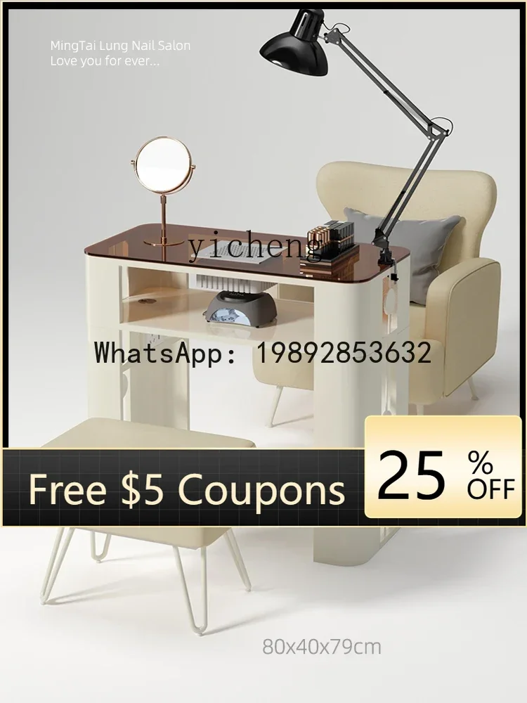Z3   Suit Cream Style Simple for Nail Beauty Shop Table Glass Nail Table Manicure Table and Chair