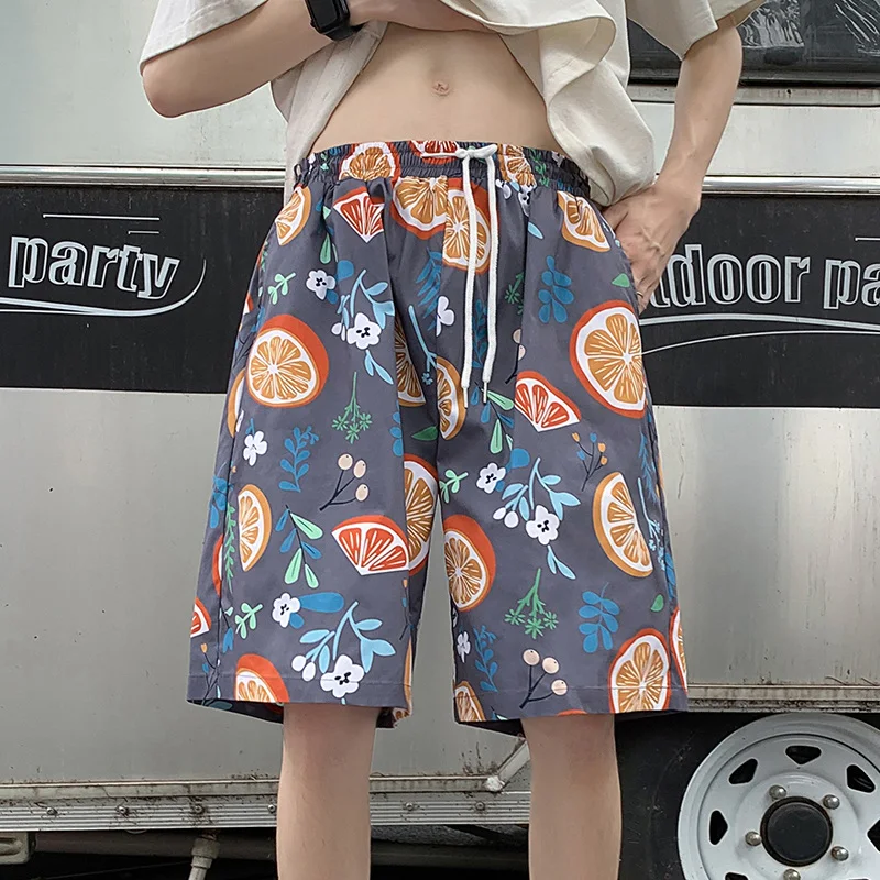 กางเกงขาสั้นชายหาดผู้ชายฤดูร้อนใหม่เกาหลีสบายๆหลวมแห้งเร็วกางเกงพิมพ์แฟชั่นอเนกประสงค์บางBreathable Drawstringกางเกง