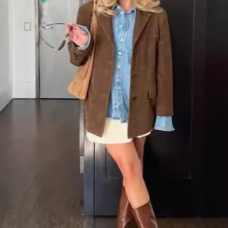2025 New Women Turn Down Collar Long Sleeve Button Coat Vintage Loose Fit Versatile Multi Color Casual Street Style Outerwear