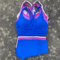Solid Color Gym Bike Yoga Set Short Legging +Cross Back Sport Bra Tracksuit Athletic Women Gym Suit Comprehensive Training Jog