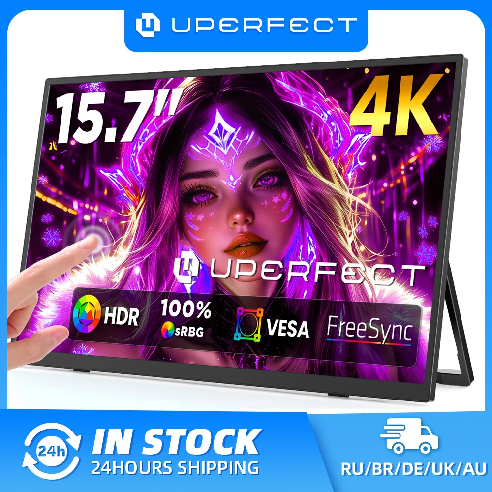 Monitor portátil táctil UPERFECT 4K UHD 3840 * 2160 15.6" 100% sRGB Pantalla para portátil IPS HDR HDMI USB-C Pantalla de viaje para juegos Mini PC Teléfono Xbox Switch