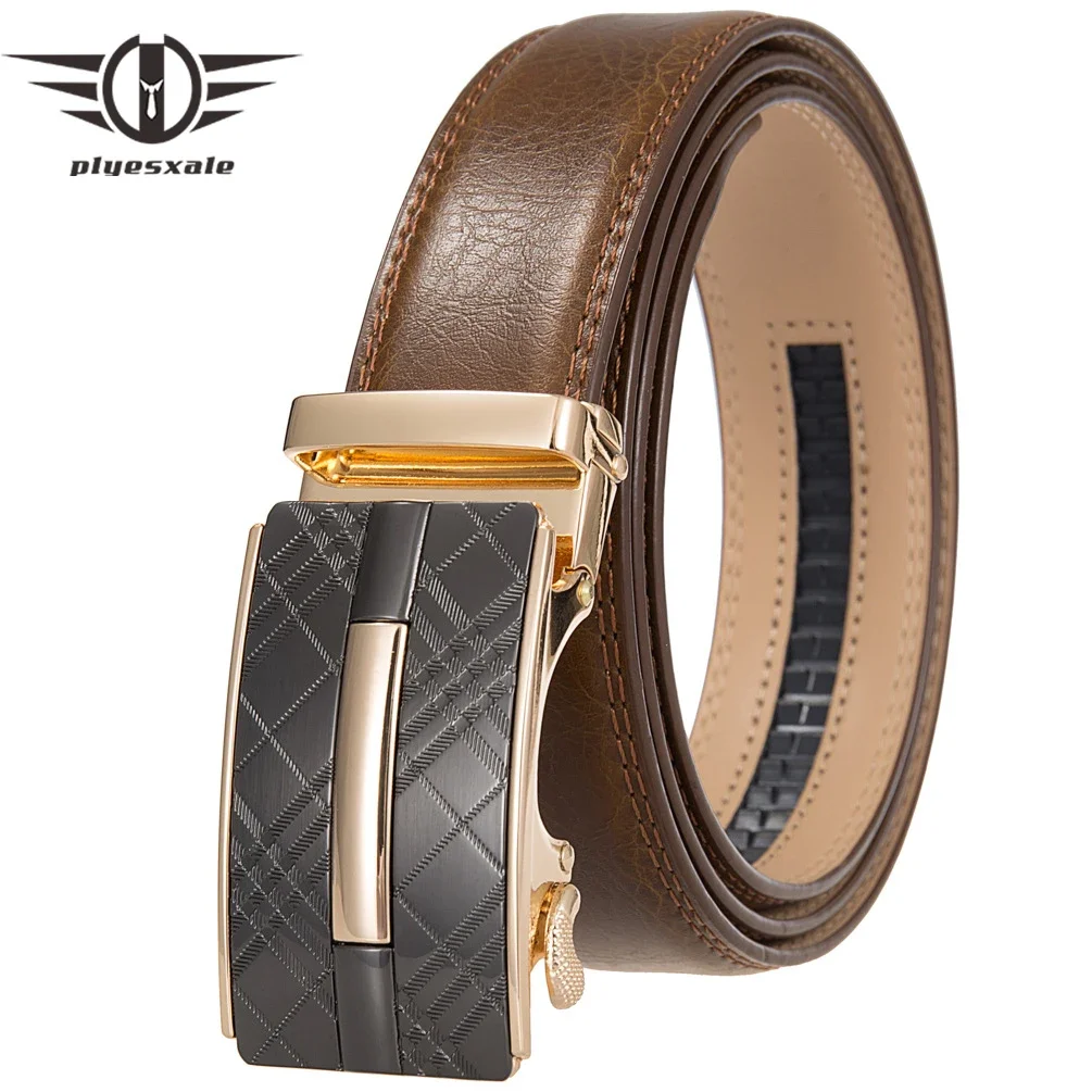 

Plyesxale Black Brown Men Belt 2023 New Fashion Automatic Buckle Belt Business Affairs Casual Belt Genuine Leather Luxury B943