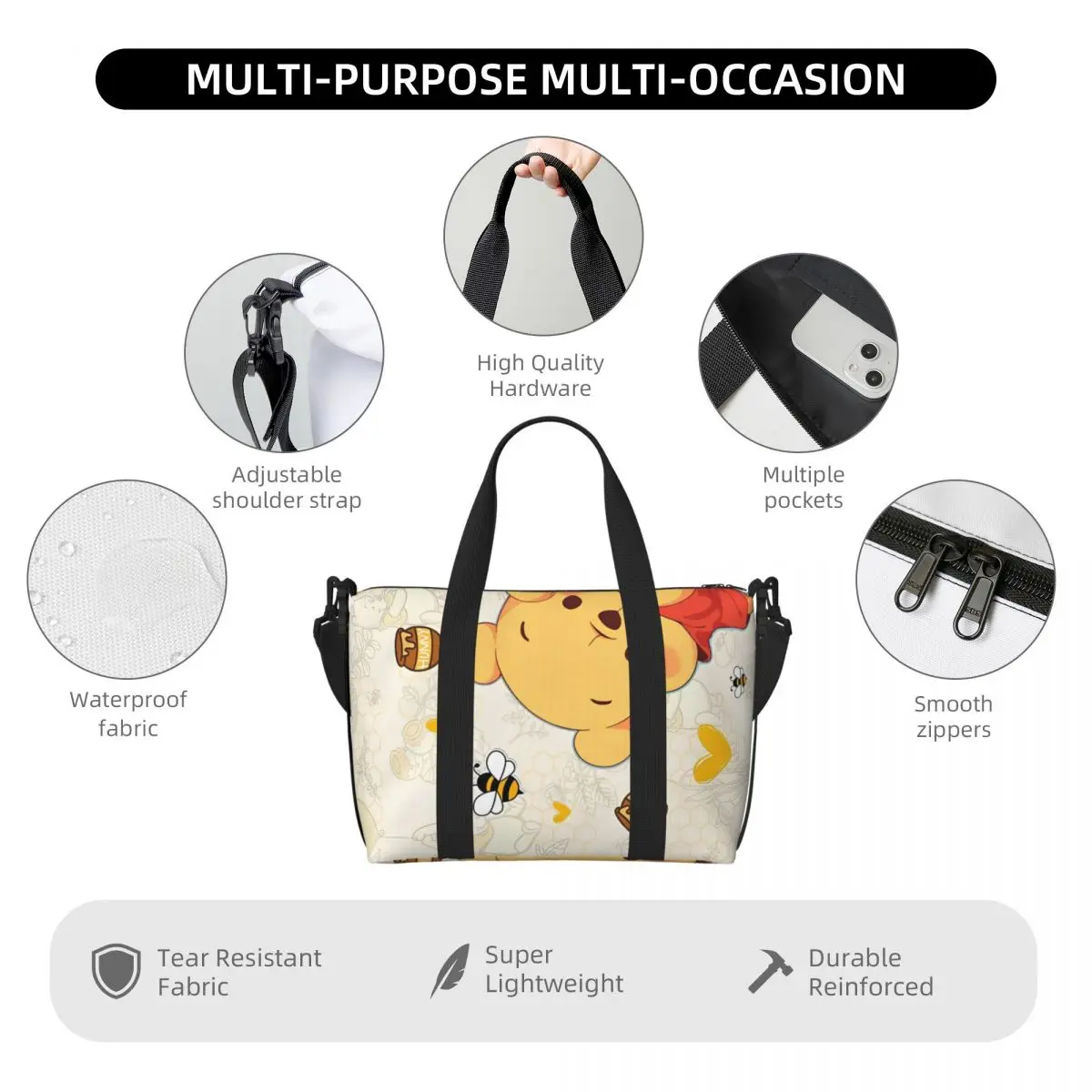 Borsa tote da donna alla moda Winnie The Pooh per lo shopping, grandi borse da weekend per la festa