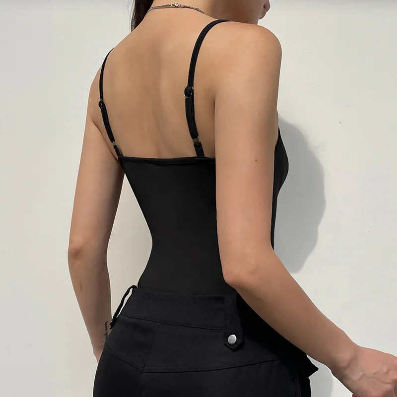 Sweetown – body sans manches pour femmes, froncé, Sexy, bretelles Spaghetti, noir, solide, Simple, basique, Camisole de vacances
