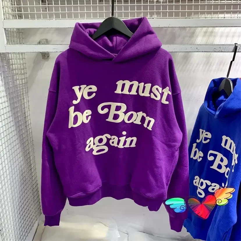 2024fw Bladerdeeg Print Kanye West Hoody Mannen Vrouwen Roze Ye Must Be Born Again Hoodie Oversize Fit Truien CPFM Sweatshirts