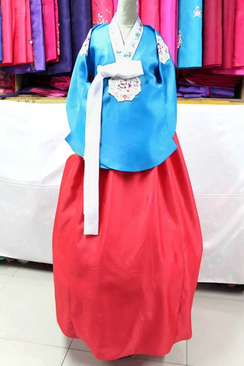 Hanbok Crepe Yarn Dress Hanbok Dress Hand Embroidered Women National Traditional Formal Banquet Celebration Performance Outfit