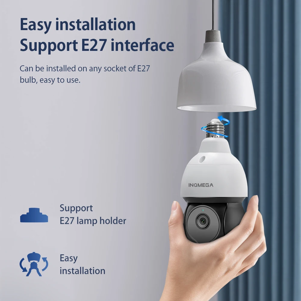 INQMEGA Tuya E27 Bulb Camera IP PTZ Wifi Camera Security Protection CCTV E27 Light Bulb Floodlight Camera Motion Sensor Alexa
