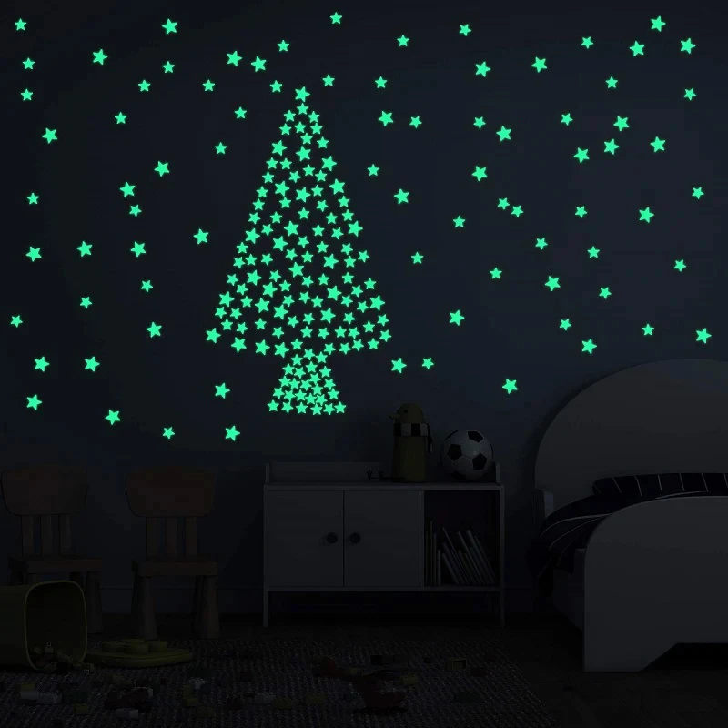 100Pcs Luminous Stickers Stars Wall Stickers Bedroom Luminous Stickers Fluorescent Three-dimensional Wall Stickers image 3