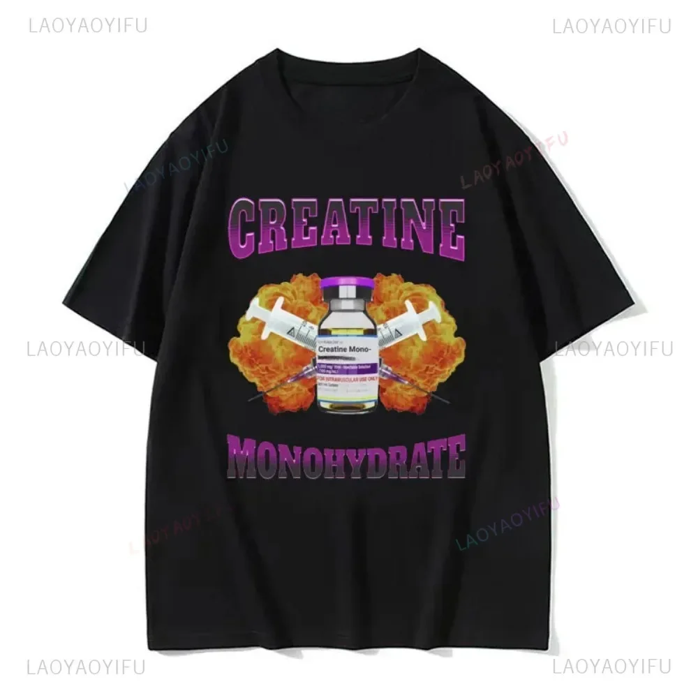 Śmieszna koszulka męska z kreatyną monohydratem na rok 2025, bawełniana koszulka vintage z krótkim rękawem, modna koszulka damska, topy.