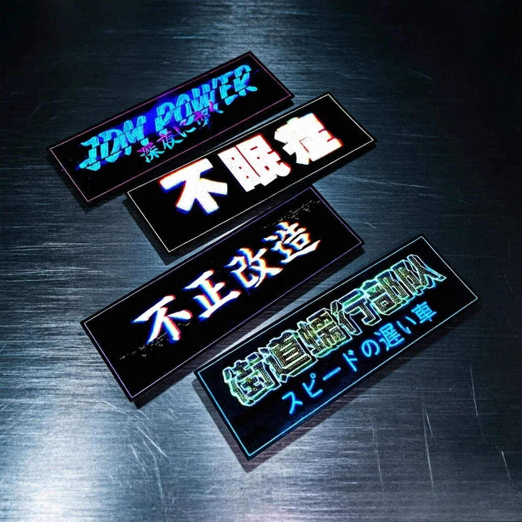 1pc JDM Power Japanese Kanji Holographic Vinyl Sticker, Waterproof Decal for Car Scooter Window Trunk Fairing