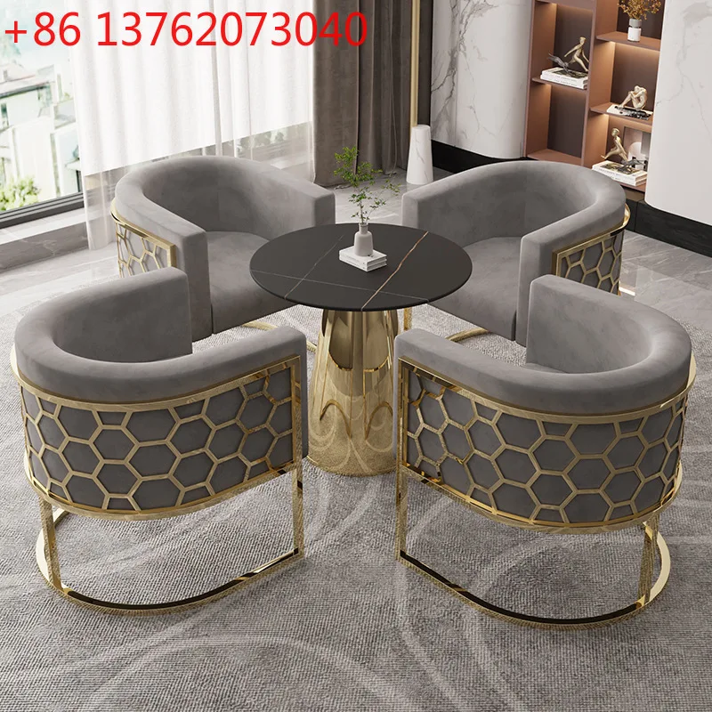 

Negotiate sofa table and chair combination light luxury modern simple stainless steel flannel chair