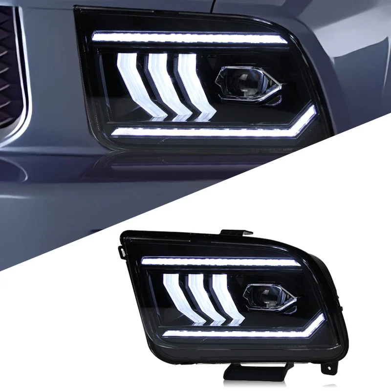 

Автомобильные светодиодные фары в сборе для Ford Mustang 2005-2009, авто противотуманные фары DRL, стоп-сигнал, указатель поворота Plug and Play