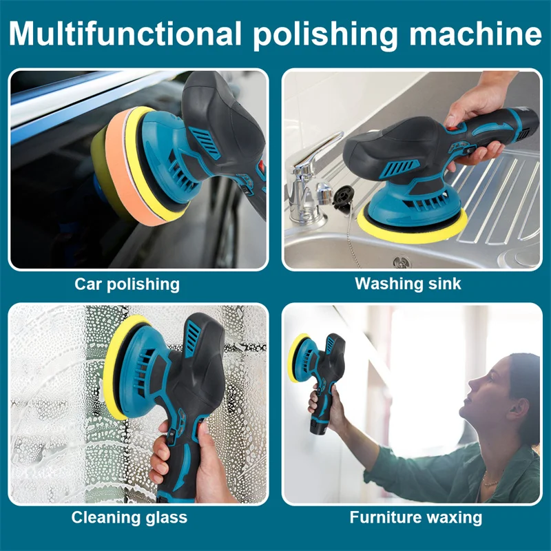 Electric Cordless Car Polisher 6 Gears Adjustable Car Polishing Machine Home Cleaning Waxing Sanding Tool For Makita 18V Battery