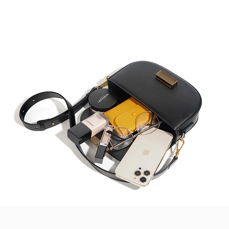 New Lady Cowhide Split Leather Saddle Bag Female Underarm Saddle Crossbody Luxury Designer Single Shoulder Crossbody For Women