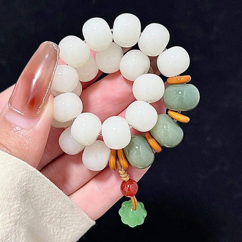 Lotus Charm Flower White Jade Bodhi Root Hand String Female Finger Wrapping Soft Male Plate Playing Bodhi Zi Cultural Ornament