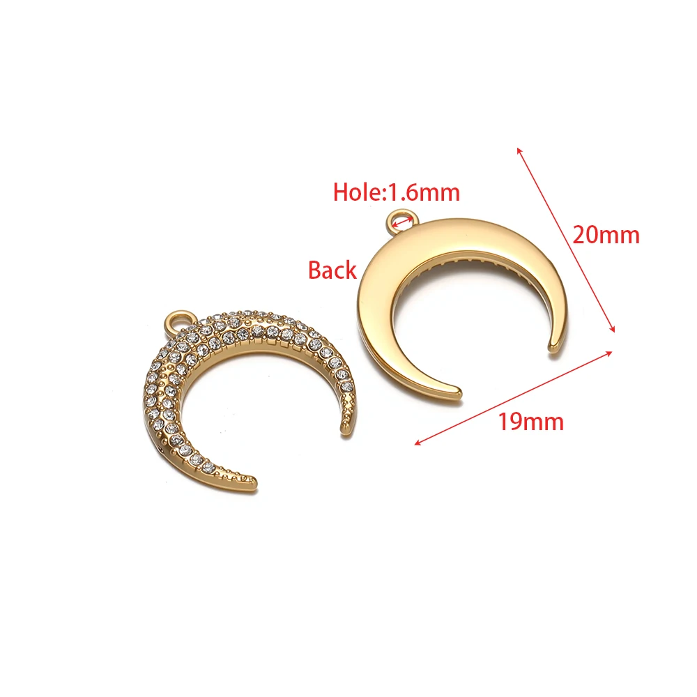 4 Stück elegante Mondanhänger aus Edelstahl mit Zirkonia, zum Basteln von Schmuck, Ohrringen und Armbändern. – Detail 2