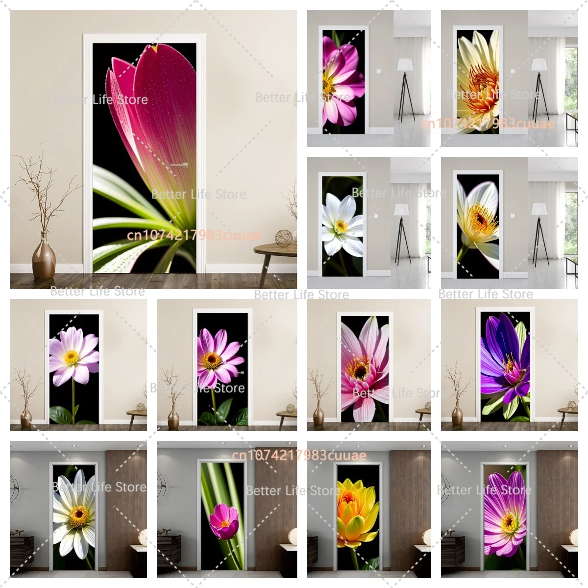 

Plants and Flowers Door Stickers Kitchen Decoration Bedroom Cabinet Mural Waterproof and Stain-resistant PVC Self-adhesive Paper