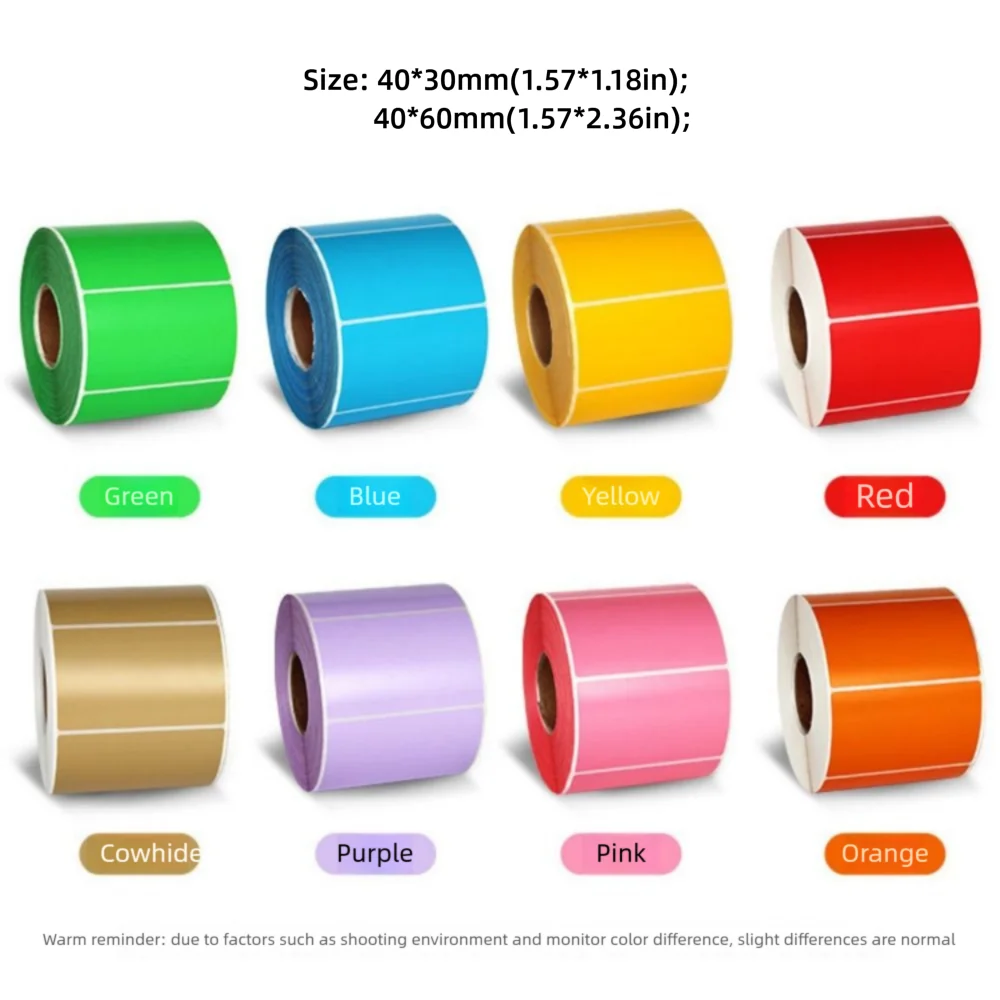 500/800PCS Multicolor Thermal Paper 40*30mm 40*60mm Rectangle Self-adhesive Label Waterproof Oil Proof Label Sticker