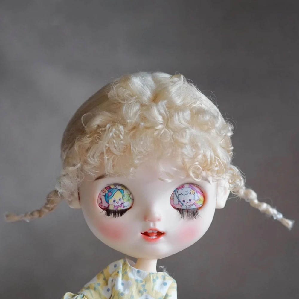 Doll Wig Braids Twin Tails Short Curly Wig Doll Accessories For BJD Doll Big Head Hair Blythe Wig Fake Hair Decoration