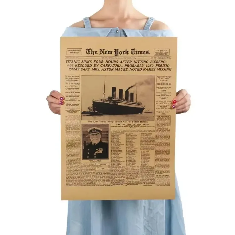 Affiche classique du New York Times, histoire du Titanic, naufrage, vieux journal, papier kraft, 1 pièce