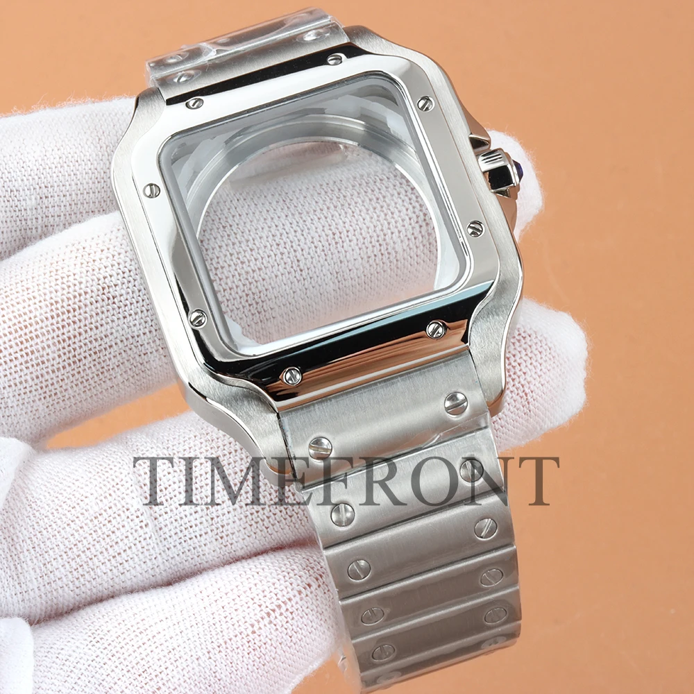 NH35 38mm Square Watch Case For Modified Santos Seiko Stainless Steel Bracelet Fit NH35 NH36 NH38 Automatic Movement 27mm Dial