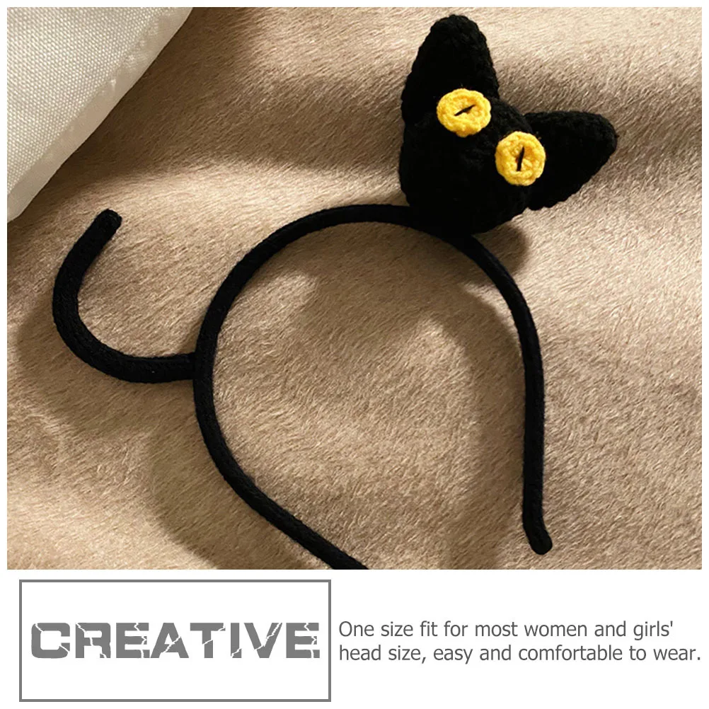 

Black Cat Headb Hair Accessory Durable Knit Headdress Women Photo Washing Lovely Elegant Cat Laying Practical Use