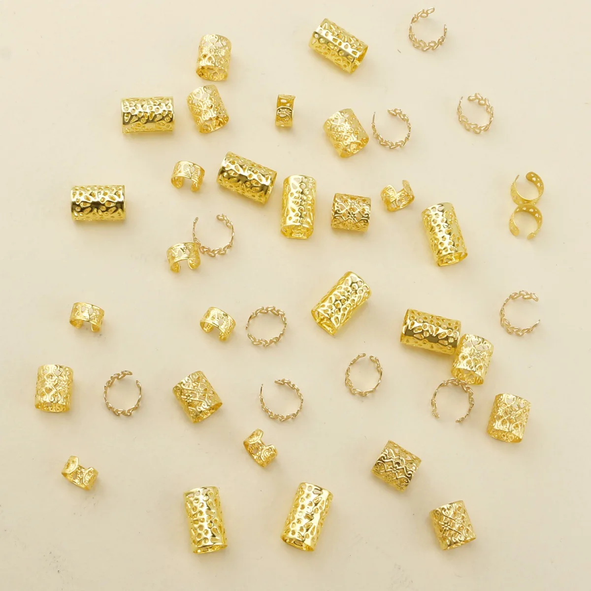 40 шт./пакет, золотой подсолнух, сделай сам, парик, дреды, кольца для волос-полые железные кольца для наращивания волос, набор аксессуаров для волос