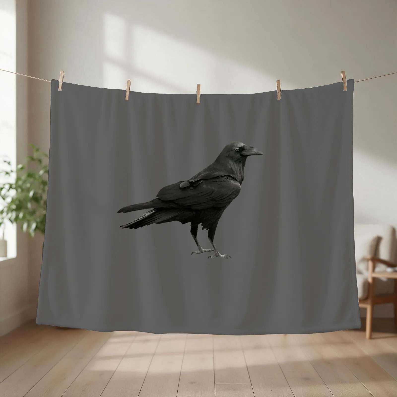 Vintage Black Crow Raven Silhouette Throw Blanket
