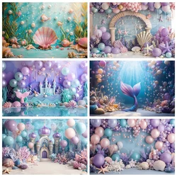 Mermaid Balloon Theme Background Customized Underwater World Children's Birthday Party Baby Shower Decoration Photography Props