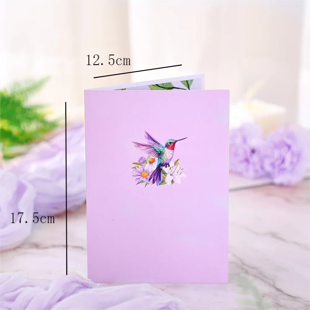 보라색 데이지 초승달 인사 카드, 팝업 카드, 생일, 결혼, 기념일 선물 카드