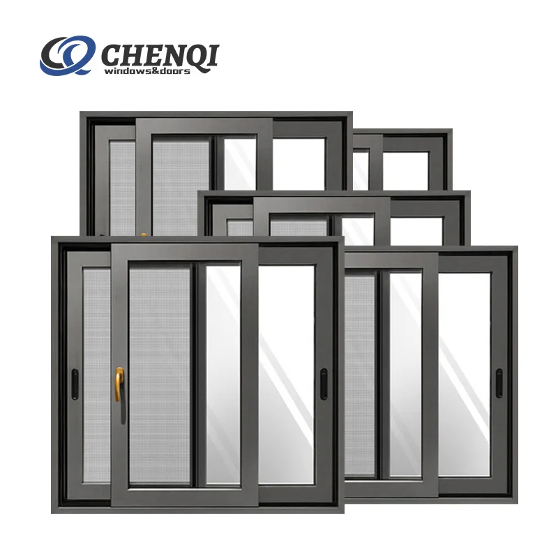2025 Hot Sale Low-E Double Glazed Sliding Window Aluminum Frame Mosquito Net Soundproof Heat Insulation Window
