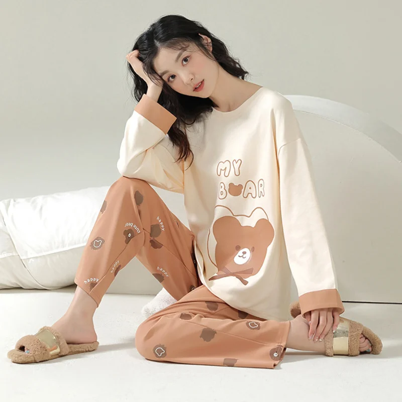 New Spring And Autumn Pajamas Women\'s Autumn And Winter 2 Pieces Of Long-Sleeved Trousers Set Of Home Clothing Ladies Pajamas Se