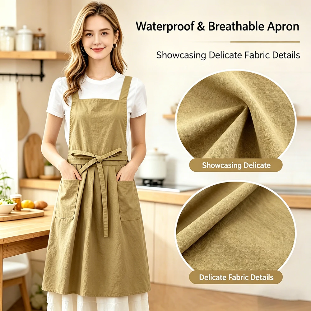 

Taslan Lightweight Nordic Florist Apron Cotton Gardening Coffee Shops Kitchen Apron For Women Cooking Baking Restaurant Pinafore