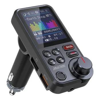 1.8 inch wireless car Bluetooth FM transmitter Aux QC3.0 charging supports treble and bass sound music player